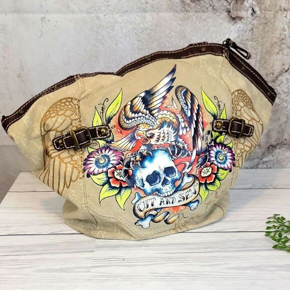 Marc Ecko Cut And Sew "Red" Shoulder Bag With Skull Graphics - Picture 1 of 12